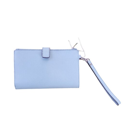 Michael Kors Blue Saffiano Leather Double Zip Cellphone Wallet Wristlet - Picture 2 of 11